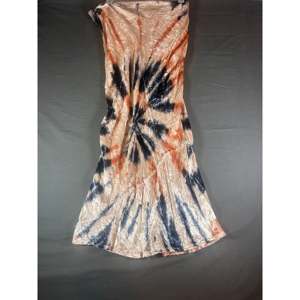 Free People Tie Dye Crushed Velvet Firework Slip Dress Size M Boho Spiral Midi